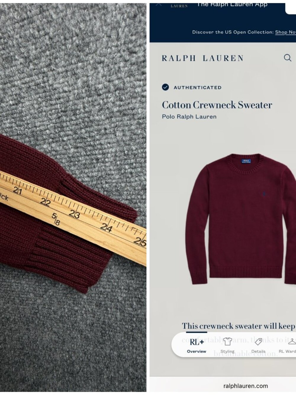 NWOT Polo Ralph Lauren Cotton Crewneck Sweater Red Wine XL Heavyweight Pullover - Picture 16 of 16